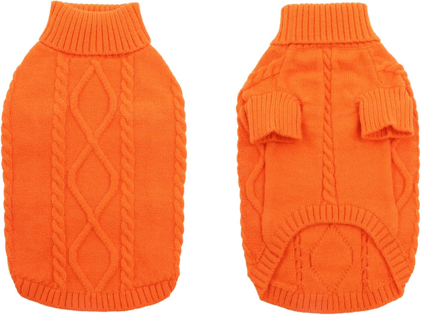 Queenmore Small Dog Pullover Sweater, Cold Weather Cable Knitwear, Classic Turtleneck Thick Warm Clothes for Chihuahua, Bulldog, Dachshund, Pug (Orange, Small)