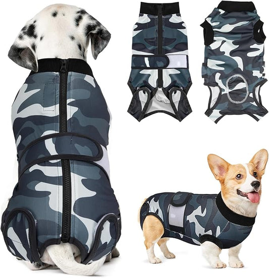 Lukovee Recovery Suit for Dogs, Zipper On Recovery Suit for Female Male Dog, Onesie Abdominal Wounds Cone E-Collar Alternative Prevent Licking Spay Recovery Suit (XX-Large, Camouflage)