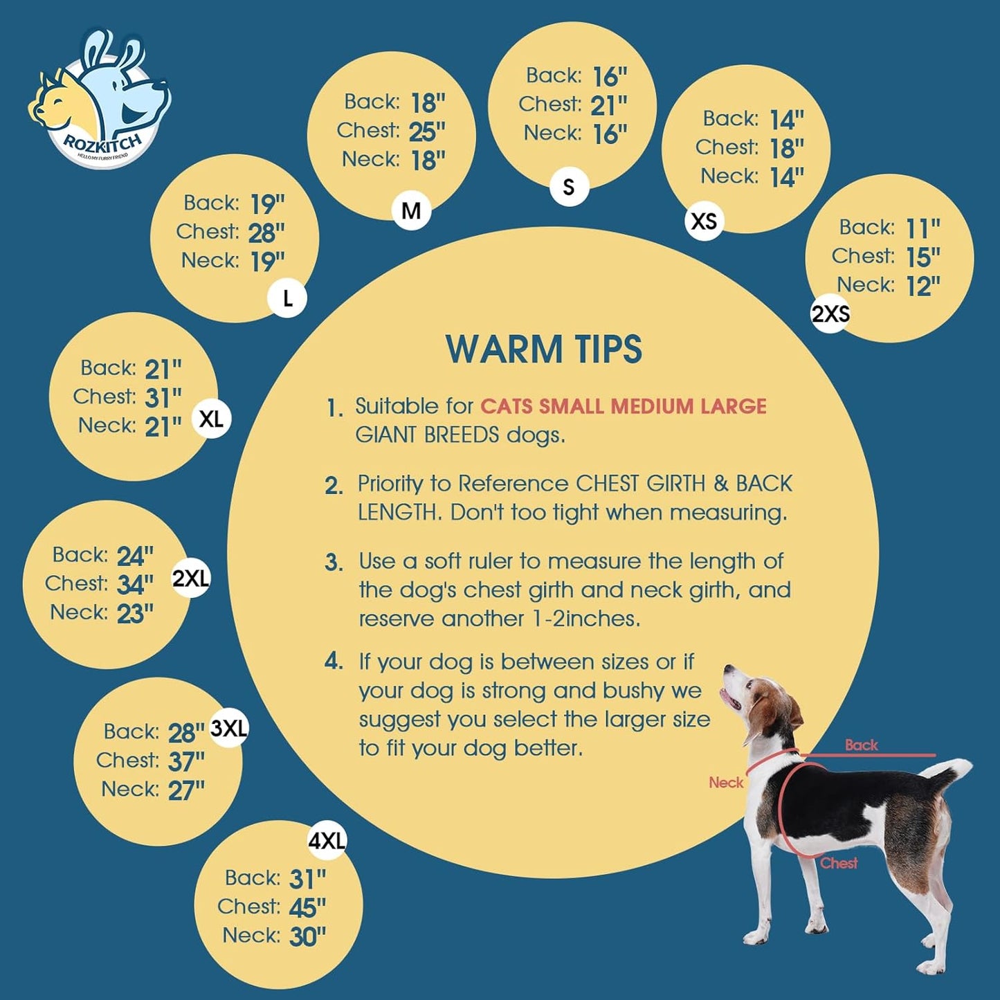 ROZKITCH Dog Leg Warmers for Large Dogs, Pet Windproof Warm Cold Weather Jacket Vest with Luminous Zipper, Jumpsuit Apparel Outfit Clothes for Small Medium Large Dog Brown L