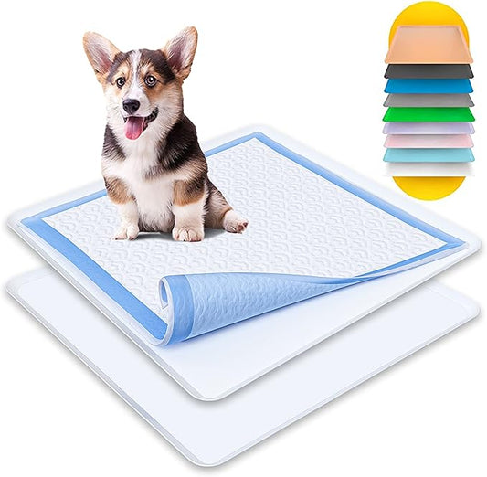 TidyFriend 2 Pack Dog Pee Pad Holder Tray Fits for 24” x 24” Wee Wee Pee Pads - Stable Grip, Raised Edges, Quick-Wipe Silicone Surface Dog Potty Tray Holder for Indoor Flooring Protection (White)