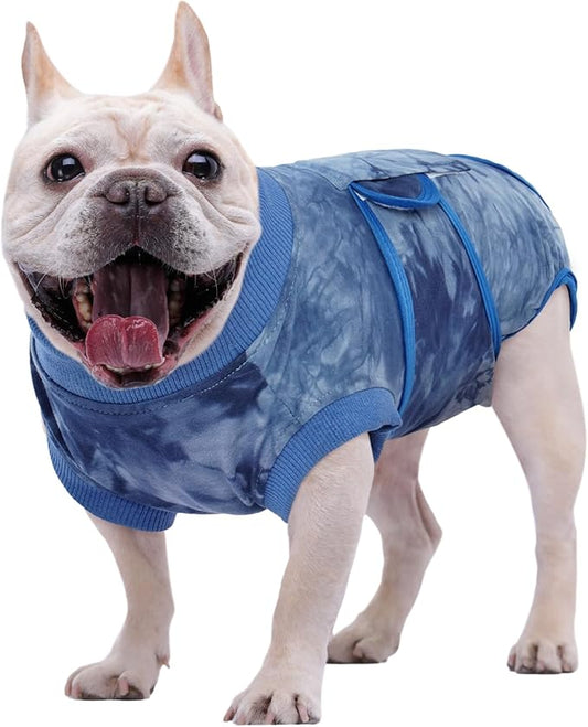 Kuoser Dog Surgery Recovery Suit, Anti Licking Pet Surgical Suit for Dogs Male Neuter, Female Dog Surgery Suit for Spay Subsititute E-Collar Cone, Dogs Body Suits After Surgery Blue Tie Dye S
