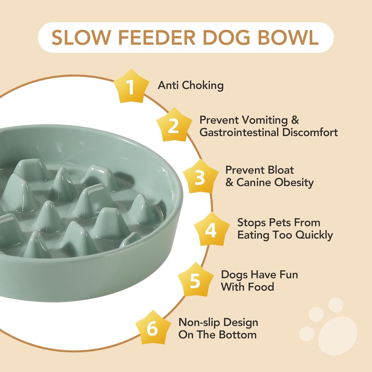 9.5inch Ceramic Dog Raised Slow Feeder Set, Elevated Bowl with Wooden Stand for Large Dog, Slow Feeder Dish for Fast Easters, Stop Bloat(Light Green, Single Bowl+ Stand)