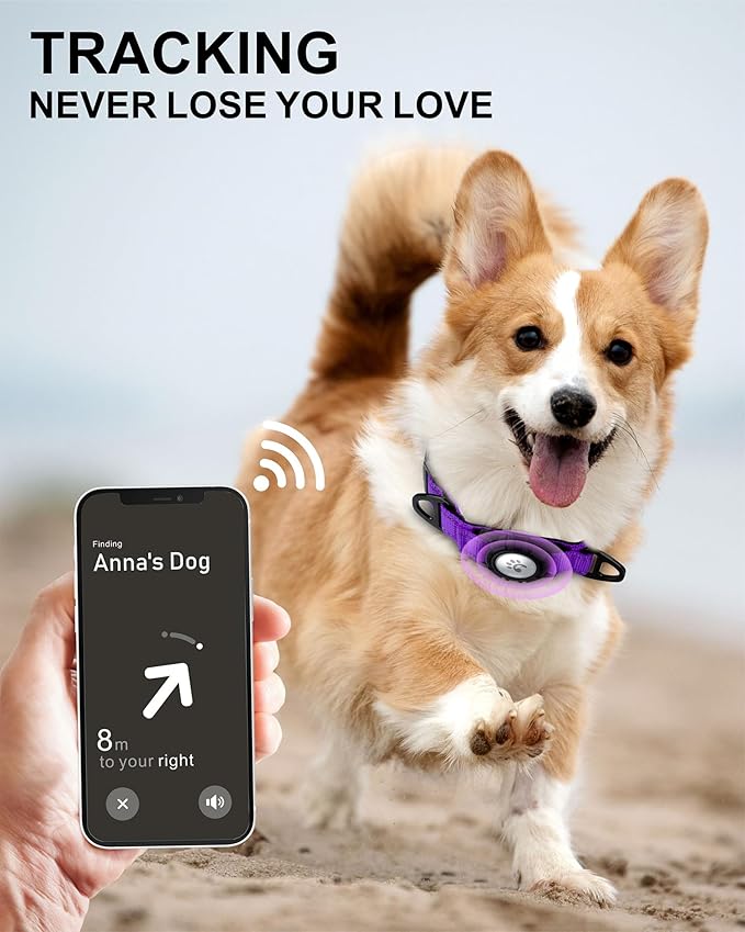 TagME Airtag Dog Collar,Waterproof Reflective Pet Collar with Airtag Holder,Soft Padded and Double D-Rings for Small Dogs,Purple