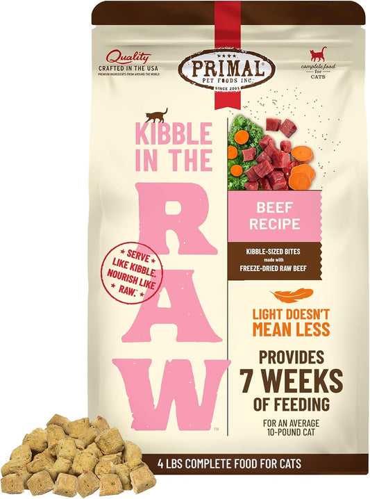 Primal Kibble in The Raw, Freeze Dried Cat Food, Beef, Scoop & Serve, Made with Raw Protein, Whole Ingredient Nutrition, Crafted in The USA, Dry Cat Food, 64 Ounce (4 lb) Bag