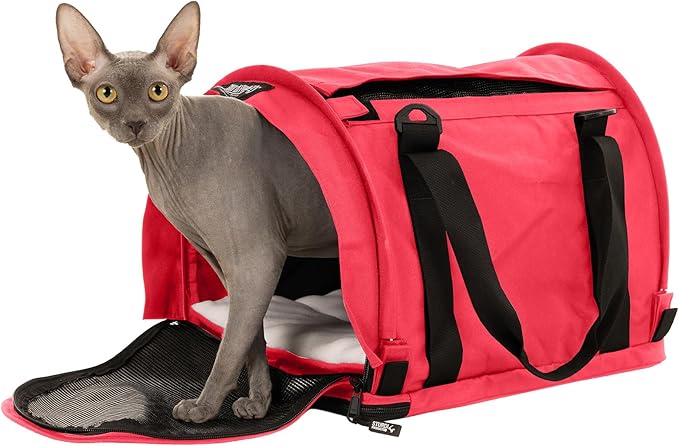 SturdiBag Pro 2.0 Pet Travel Carrier with Flexible Height for Cats and Dogs | Soft Sided Pet Carrier Bag with Safety Clips and Seatbelt Straps for Airplane or Car Travel | Medium, Hot Pink
