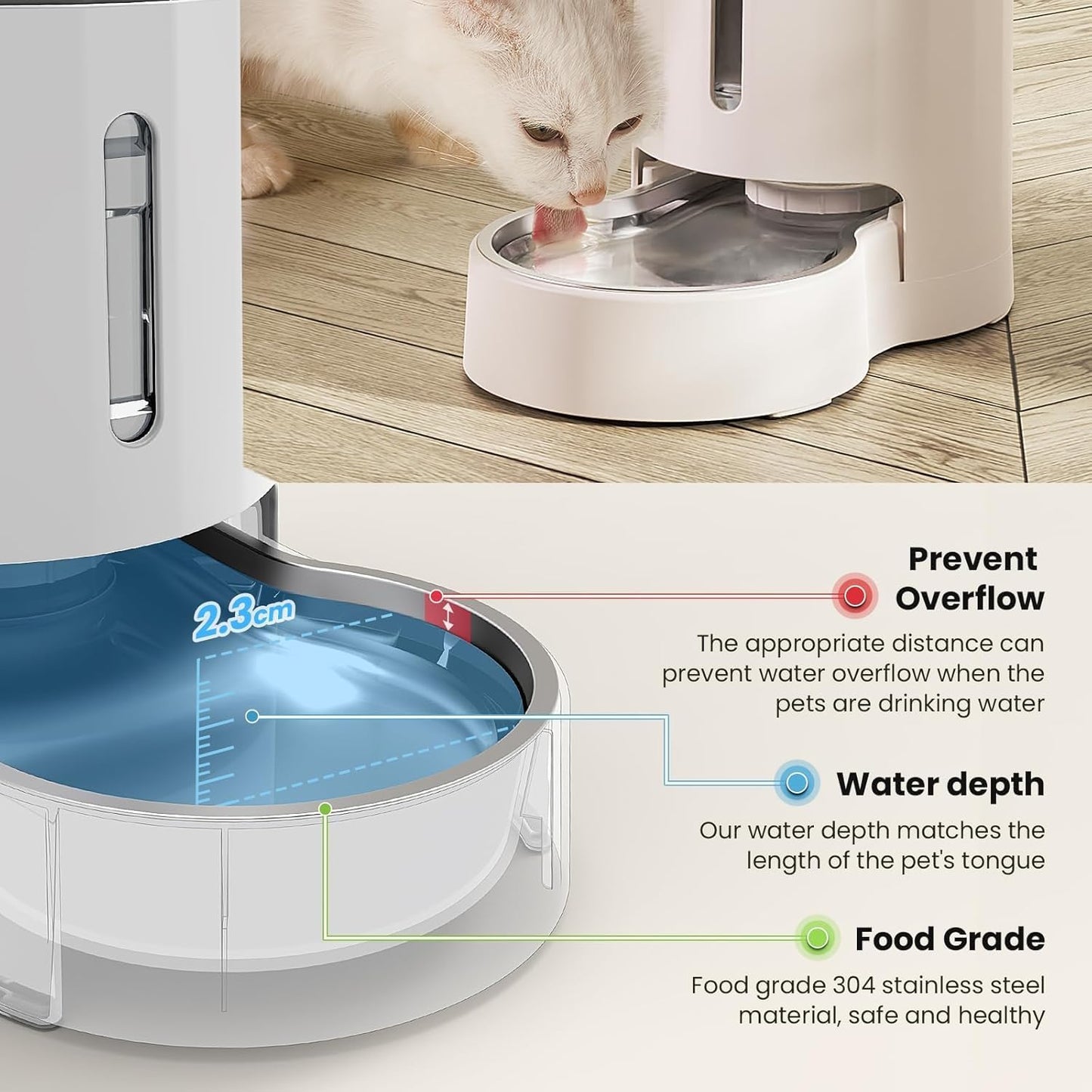 CZPET Automatic 4L/135Oz/1Gal Cat Water Dispenser with Stainless Steel Bowl, Gravity Waterer for Small Medium Dog Puppy Kitten (White)