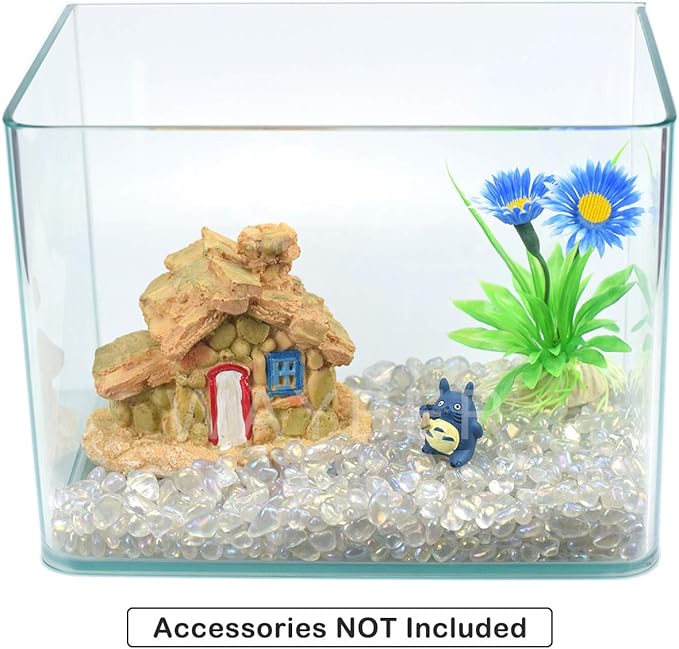 1Lb/460g Irregular Sea Glass Stones Artificial Crystal Gem Pebbles for Aquarium/Turtle Tank/Terrarium/Flowerpot/Vase Landscape Ornament Decoration, Hyun White