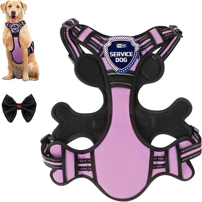 Dog Harness, Adjustable Reflective Dog Vest No Pull Dog Harness with Badge and Bow Tie for Puppy Small Medium Large Dogs