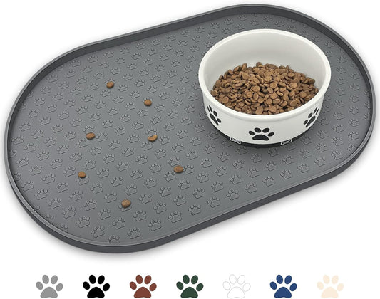 KPWACD Pet Feeding Mat for Dogs and Cats, Silicone Dog Placemat Non-Slip Waterproof Bowl Mats Prevent Food and Water Overflow, High-Lips Puppy Dish Tray Mat Suitable for Large Medium Small Pets, Grey