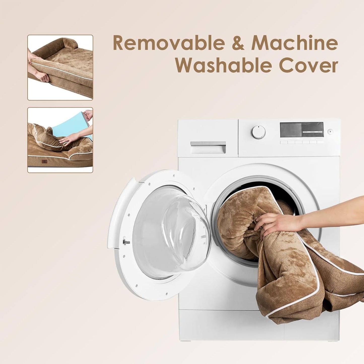 EHEYCIGA Orthopedic Dog Bed for Medium Dogs, Waterproof Memory Foam Medium Dog Beds with Sides, Non-Slip Bottom and Egg-Crate Foam Pet Couch Bed with Washable Removable Cover, Camel