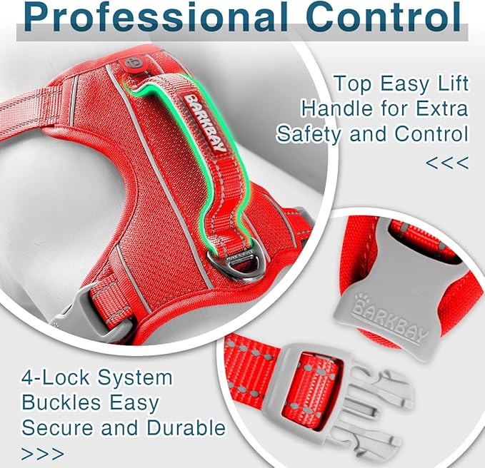 BARKBAY Dog Harness No Pull with ID Tag Pocket - Heavy Duty, Reflective, Easy Control for Large Dogs(Red,M)