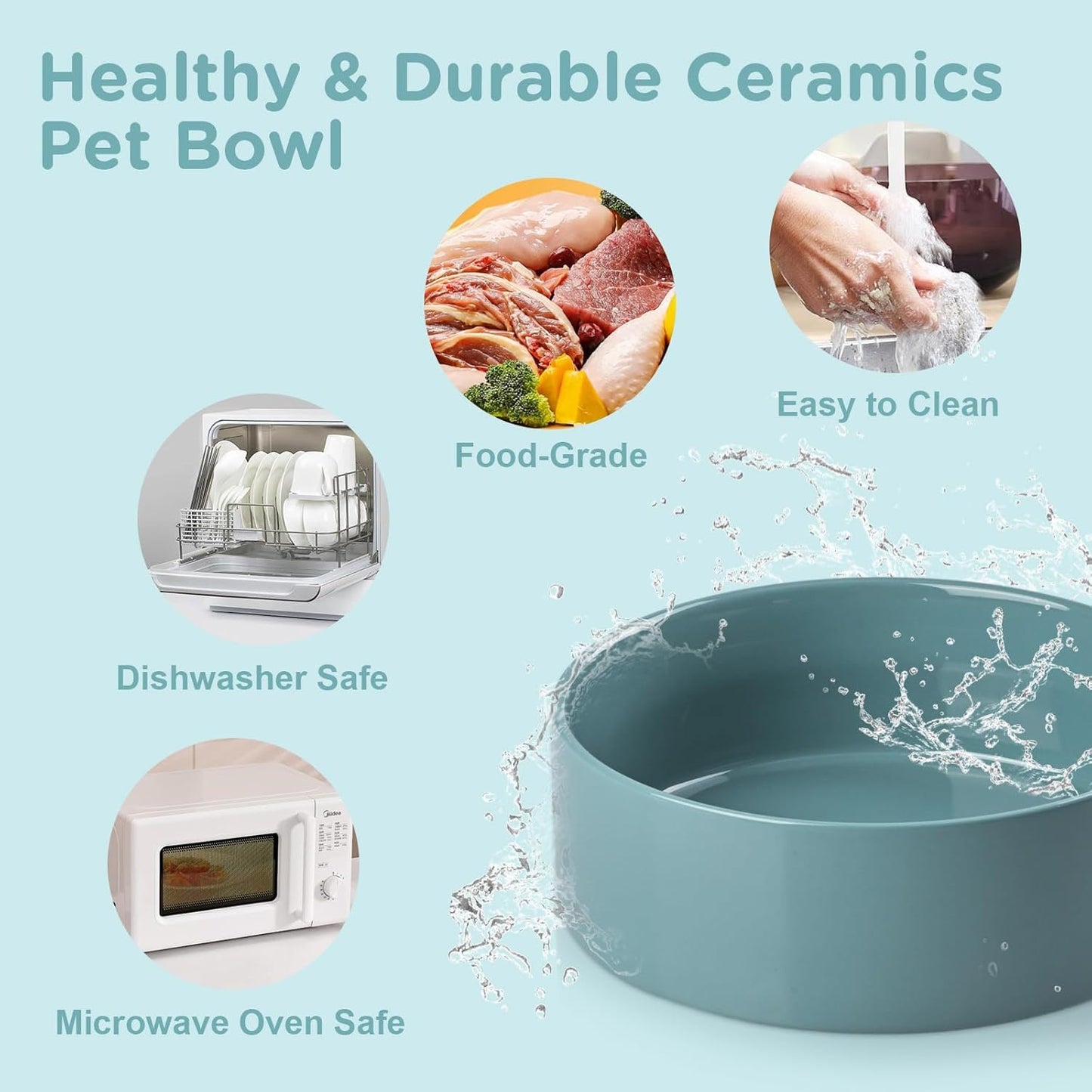 SPUNKYJUNKY Elevated Dog Bowls Ceramic, 7.3'' Dogs Food Water Bowls Raised with Non-Slip Bamboo Stand for Medium to Large Sized Breed Microwave Dishwasher Safe - 42 OZ,Dark Green