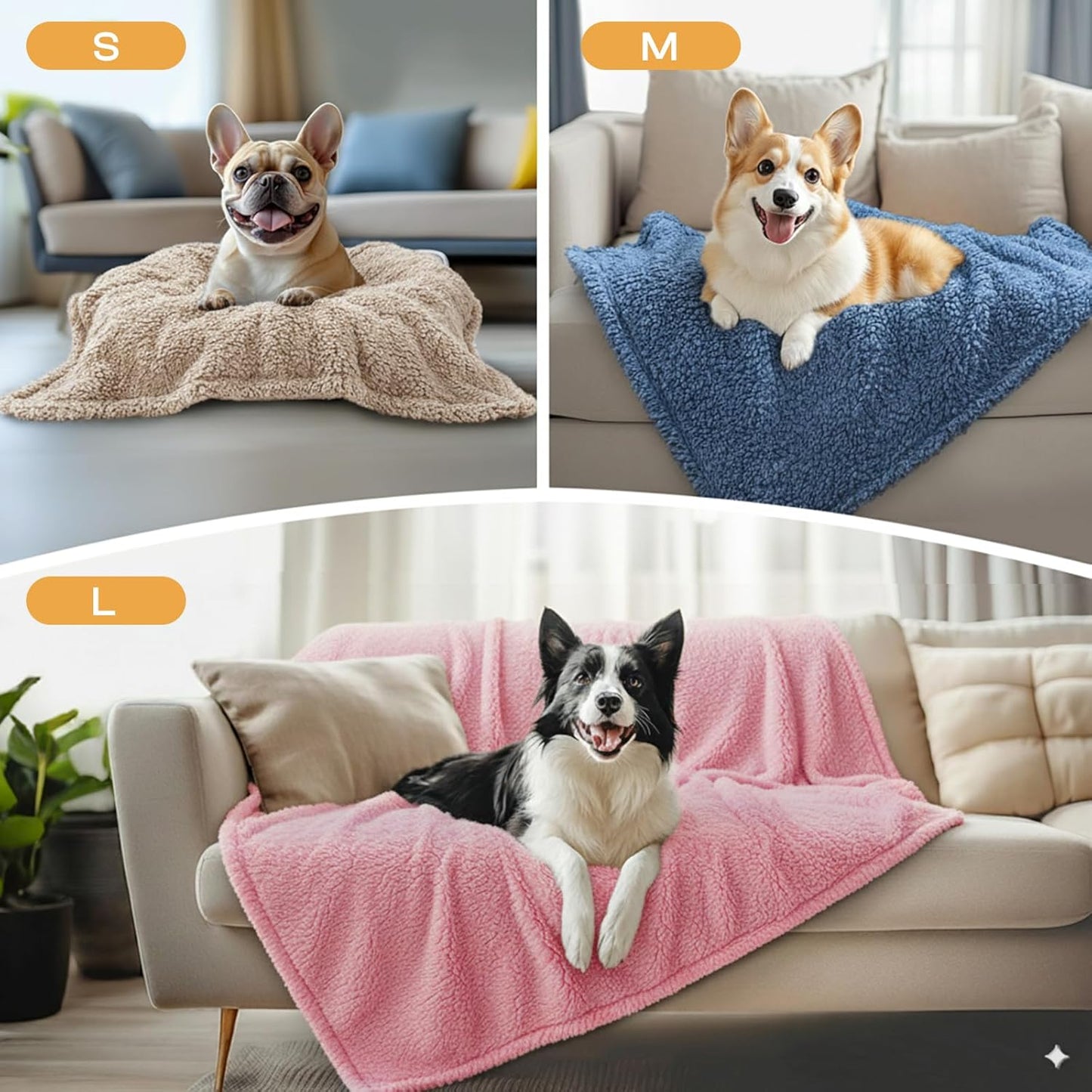 Luciphia 1 Pack 3 Calming Dog Blanket Fluffy Premium Fleece Pet Blankets Soft Sherpa Throw for Dogs Puppy Cat Beige/Pink/HazeBlue Small (23" x16")
