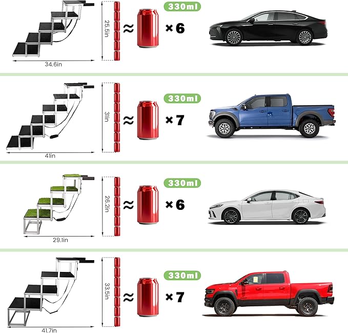 Sturdy 5-Step Aluminum Frame Dog Stair with 1680D PVC Fabric - Non-Slip, Lightweight & Portable - Ideal for Car, SUV, Truck Access - Black (98x67x43cm)