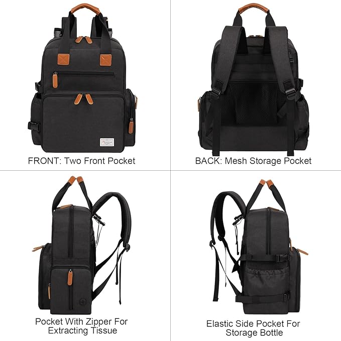 Modoker Dog Travel Bag, Airline Approved Backpack for Pet Accessories Organizer, Tote Weekend Bag with 2 Dog Food Storage Containers, 2 Collapsible Bowls, 1 Pet Mat, Black