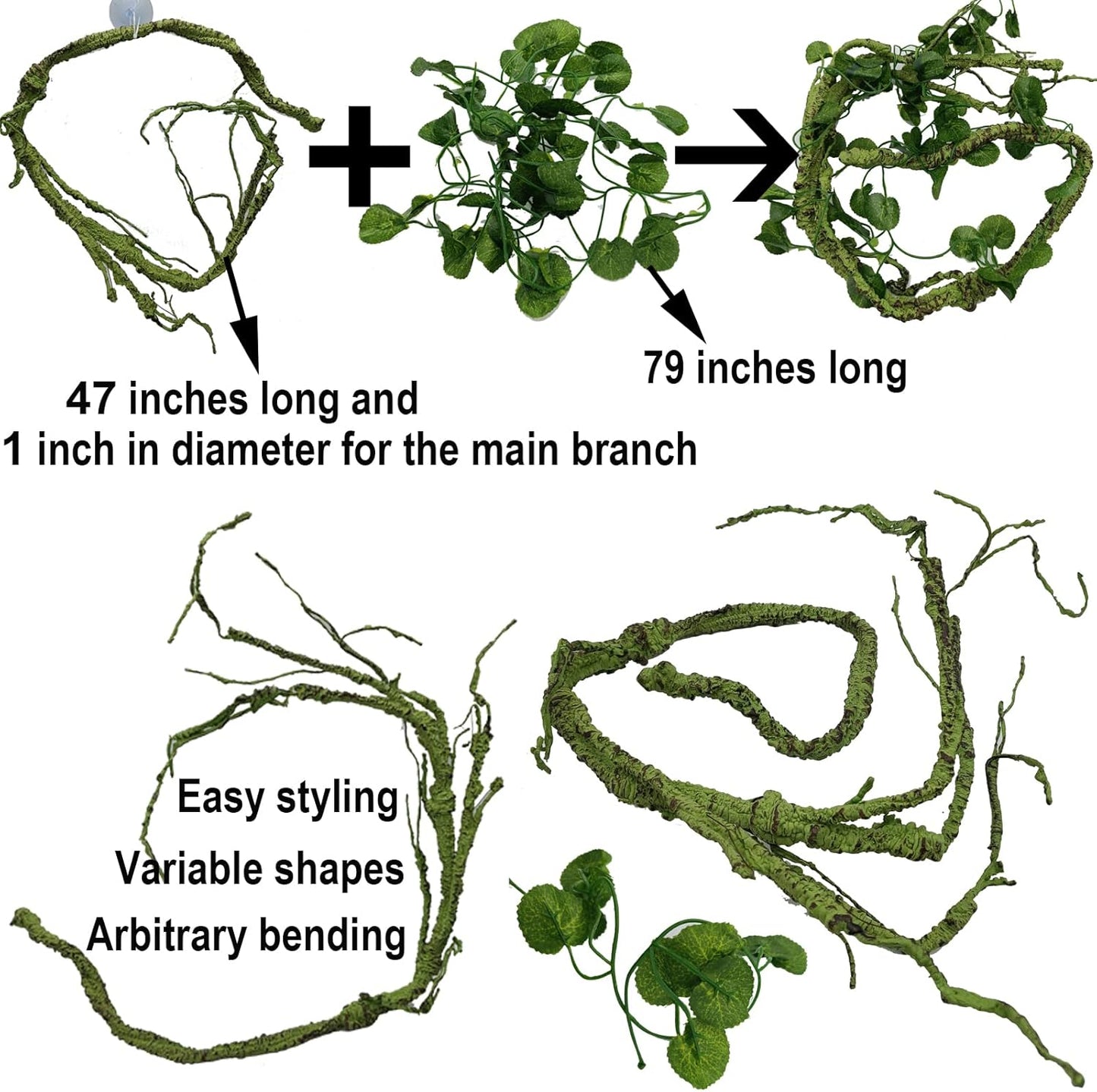 Reptile Plants for Bearded Dragon Tank Accessories, Terrarium Plant Artificial Decor for Snake Cage, Fake Plant for Leopard Gecko Habitat, Lizard Chameleon Ball Pythons (Group EN)