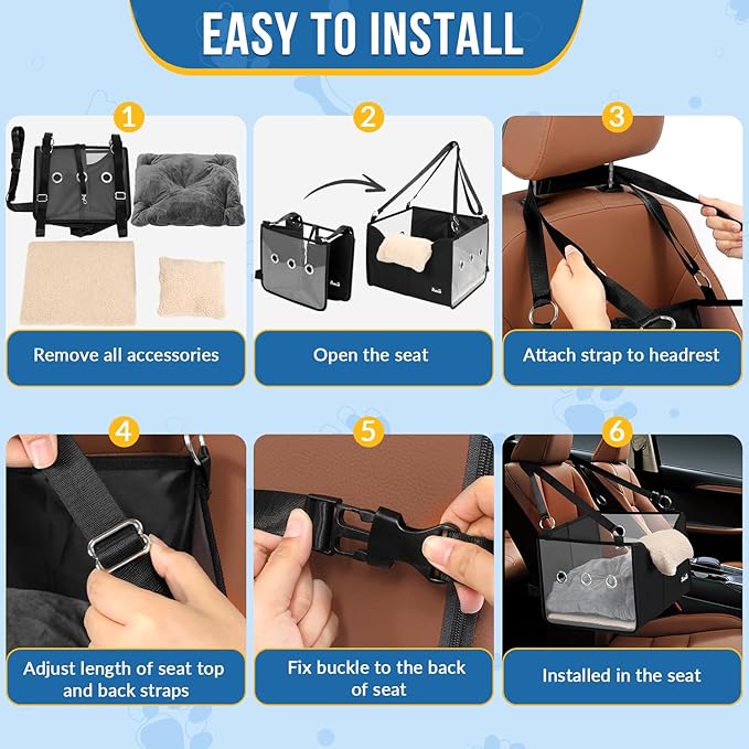 SlowTon Dog Car Seat for Small Dogs - Elevated Portable Dog Booster Seat Under 18 lbs, Pet Dog Travel Carrier with Clear Side Panel, Safety Belt and Soft Cushion