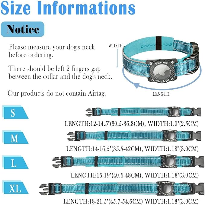 Upgraded AirTag Dog Collar, IP68 Waterproof Dog Collar with Apple Air Tag Holder, Reflective Adjustable Heavy Duty Dog Collars with Soft Padded for Small, Medium and Large Dogs,Blue, XL