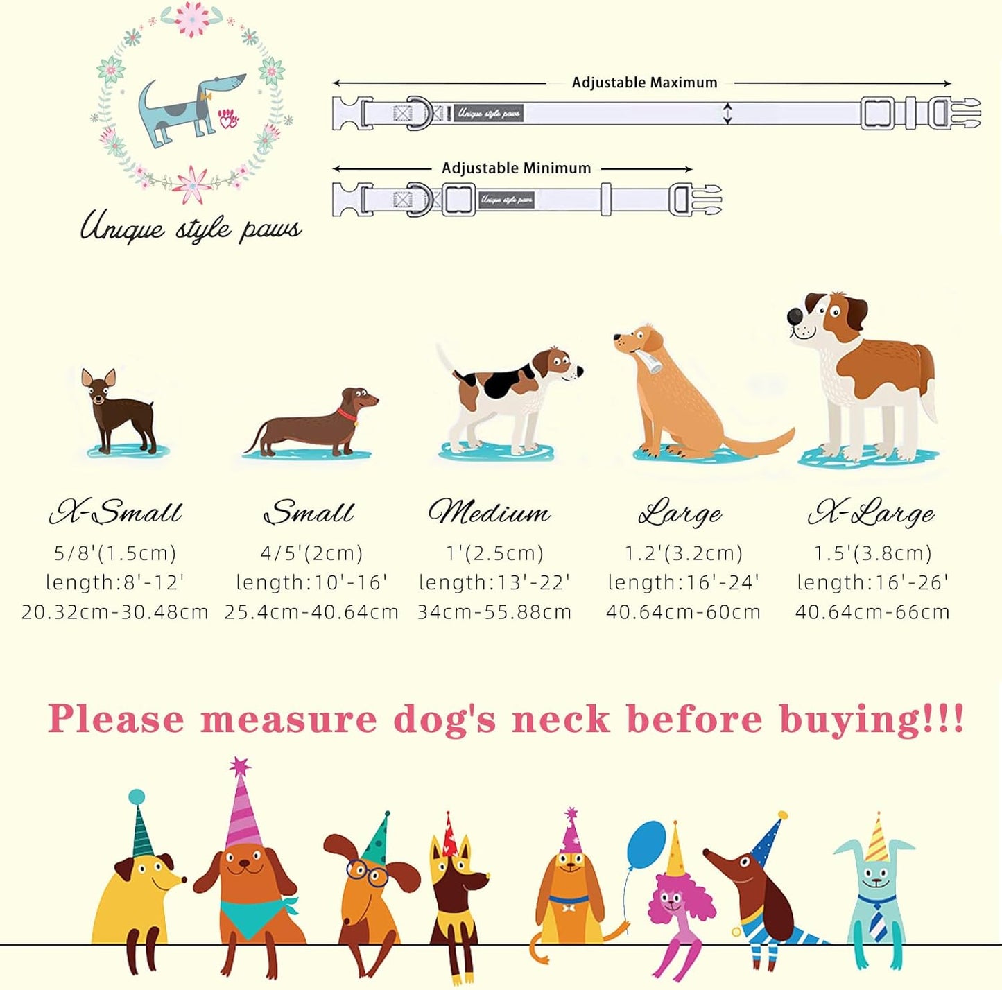 Unique style paws Cartoon Dog Collar with Bow Spring Summer Collar with Mutiflower for Small Medium Large Boys Girls Dogs