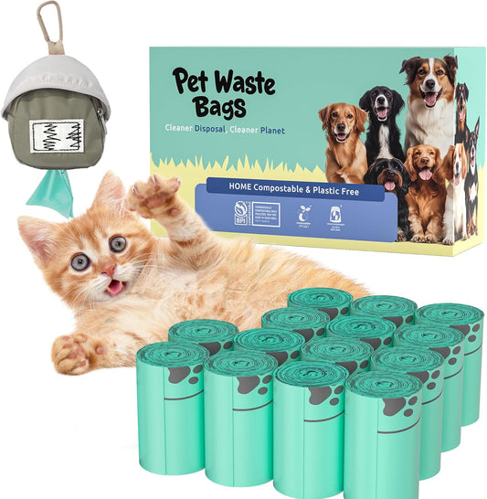 100% Compostable Dog Poop Bags, 270Count Value Pack, BPI Certified, Biodegradable Leakproof Thick Poop Bags for Dogs with Dispenser, Plant-Based, ASTM D6400 & EN 13432 Compliant Pet Waste Bag