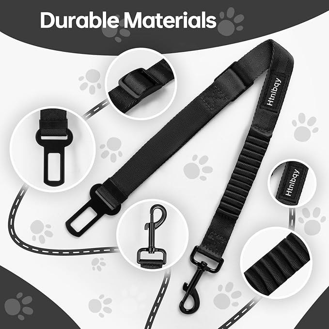 Thickened Dog Seat Belt for Car, 3 Pack Set Retractable Dog Car Leash Adjustable Dog Seat Belt for Vehicle Nylon Pet Safety Seat Belts Heavy Duty & Elastic,Seat Belt for Large Dogs in Car, Black