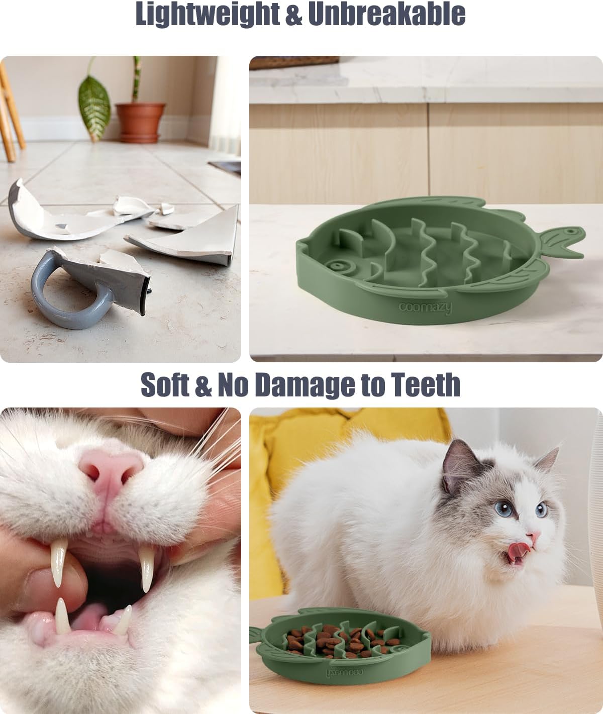 Coomazy 2-in-1 Silicone Slow Feeder Dog Cat Bowls, Lick Mat Interactive Puzzle Toy for Pets Dry/Wet Food Training, Keeps Dogs Cats Busy, Prevents Puppy Kitty Overeating (Avocado, 1.2 Cup)