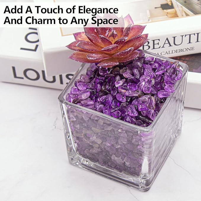 0.5 Lb/230g Amethyst Quartz Crystal Chips Bulk, Purple Crushed Stones Natural Gemstones Healing Reiki Crystals Mini Quartz Vase Filler Aquarium Gravel Rocks, 5-7mm