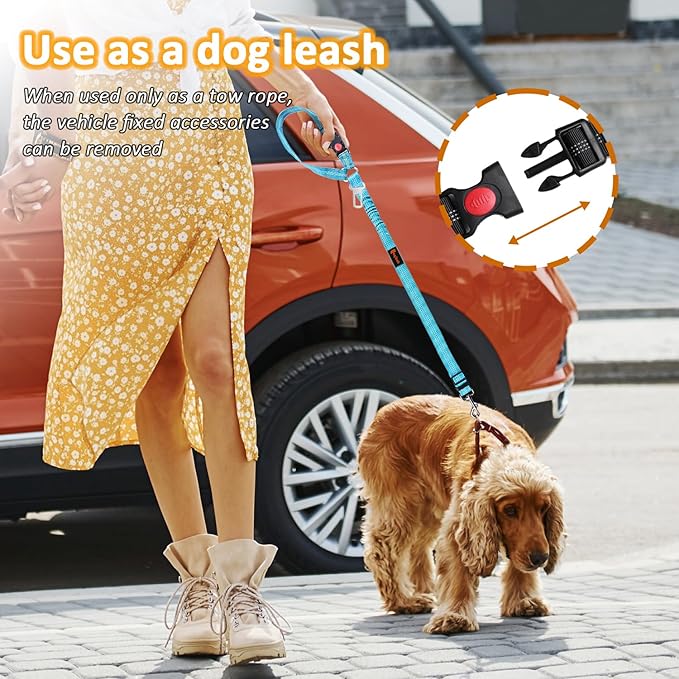 Removable Dog Seat Belt Harness for Car, 3 in 1 Pet Dog Car Seatbelt Leash, Retractable Restraint Secures to Vehicle Headrest & Adjustable Reflective Bungee Dog Seatbelt Tether, Blue