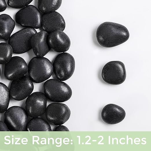 SIDONG 5 lbs Black River Rocks, 1.2-2 Inches Polished Pebbles for Indoor Plants, Aquarium Rocks Used in Fish Tank, Decorative Stones for Plants, Vases, Home Décor, Crafting, Garden Landscaping