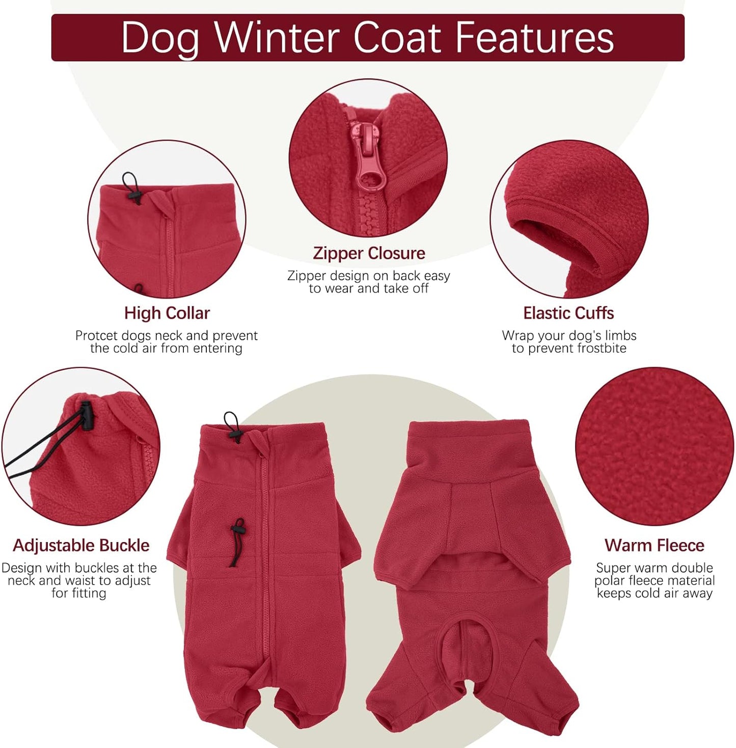 ROZKITCH Dog Pajamas XL, Pet Windproof Warm Cold Weather Jacket Vest Cozy Jumpsuit Apparel Outfit Clothes for Small Medium Large Dog Walking Hiking Sleep Red XL