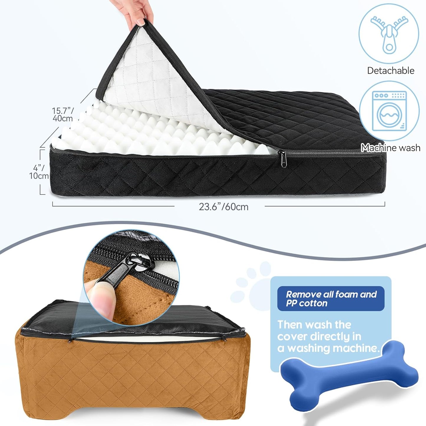 Dog Car Seat for Medium/Large Dogs,Dog Booster Seat for Dog Under 50lbs or 2 Small Dogs, Detachable and Washable Pet Car Seat,Multi-Functional Travel Dog Bed & Dog Sofa(Black/Brown)