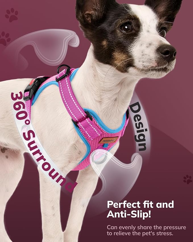 MIDOG No-Pull Dog Harness | Adjustable & Reflective Pet Harness Leash Set for Small Medium Large Dogs Walking, Training| No Choke, Front Clip, Soft Padded Vest with Easy Control Handle - Pink, XL