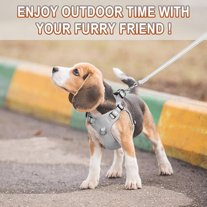 BARKBAY Dog Harness, Reflective Adjustable No Pull Harness, Breathable Soft, Grey, XXS