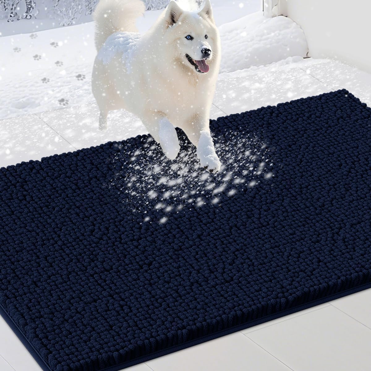 Extra Large Dog Door Mats for Muddy Paws, Chenille Absorbent Dog Mats, Non Slip Heavy Mud Mat for Dogs, Soft Pet Mat for Entryway, Mud Paws, Inside Floor,60" x 36", Navy Blue