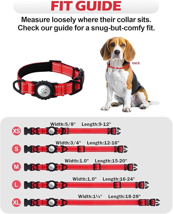 TagME Airtag Dog Collar,Waterproof Reflective Pet Collar with Airtag Holder,Soft Padded and Double D-Rings for Large Dogs,Red