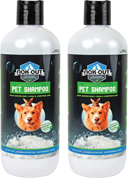 NOK OUT Premium Grade Pet Shampoo for Dogs and Cats, Veterinary Strength and Odor Eliminator Formula, Made in the USA, 20 Ounce Bottle, 2-Pack