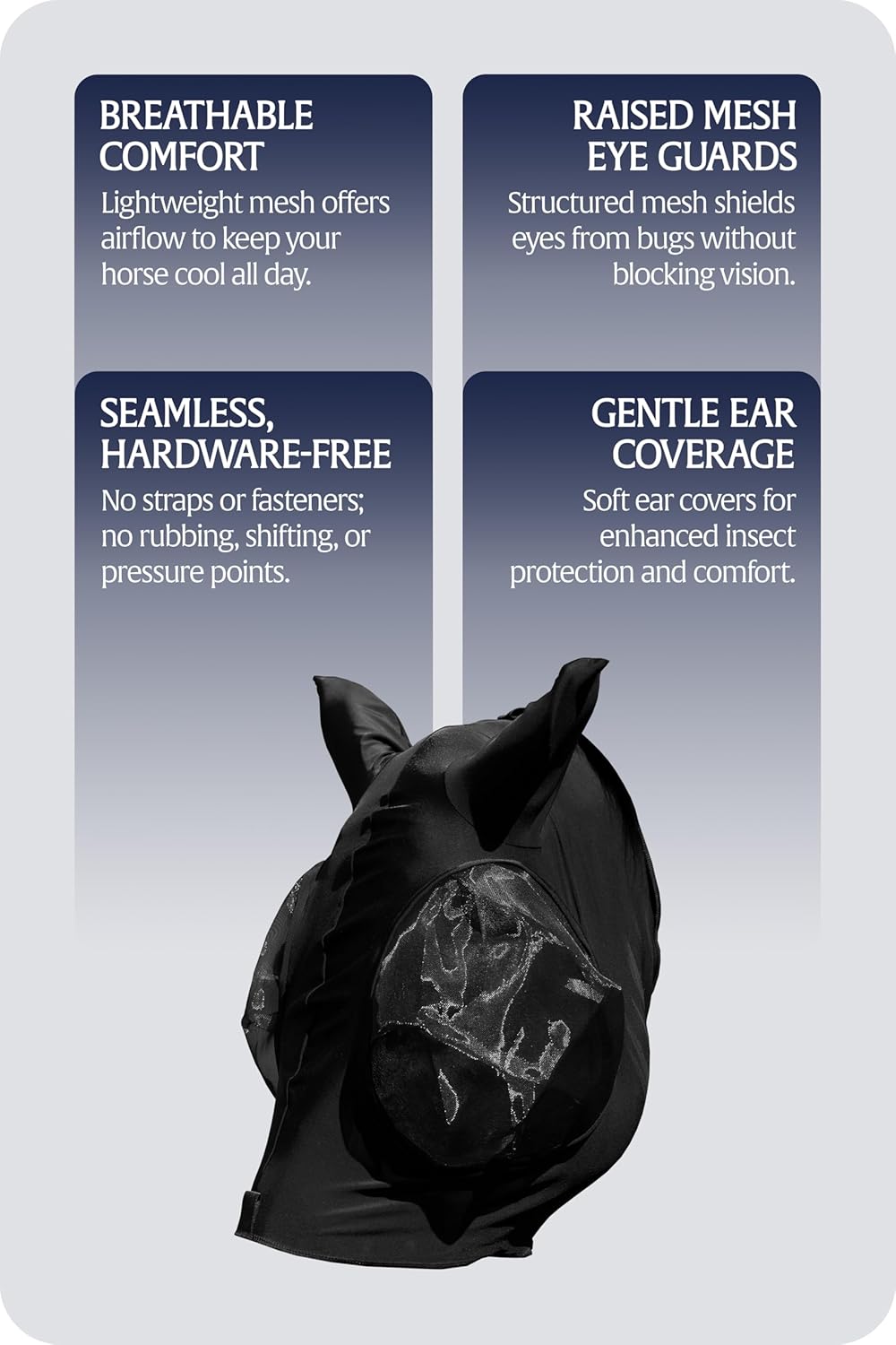 Equinavia Bug Out Fly Mask | Against Flies, Insects, UV Rays - Black - Horse