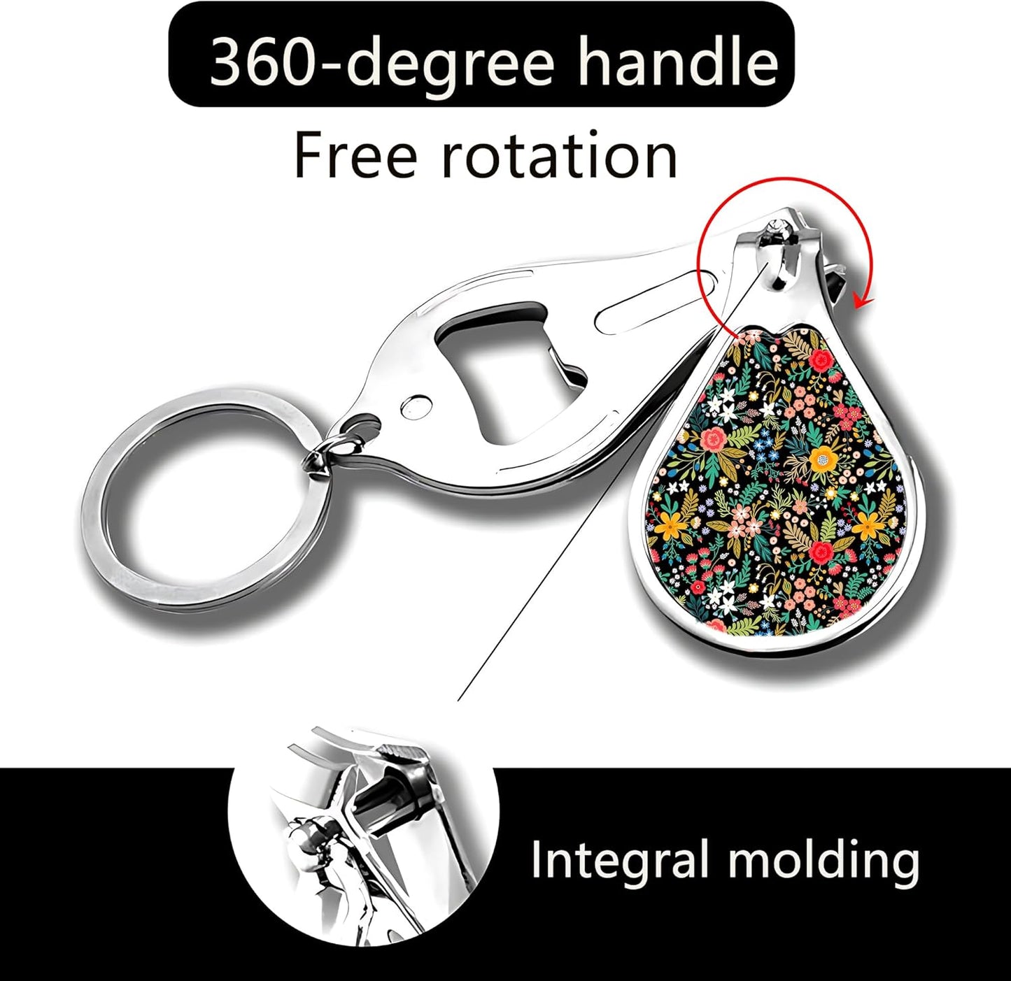 Nail Clippers with Key Chain Cute Stainless Steel Nail Cutter with File Professional Toenail Clipper for Men Multifunction Toenail Clipper 2 Pack Nique Cutter for Adult(Flower)