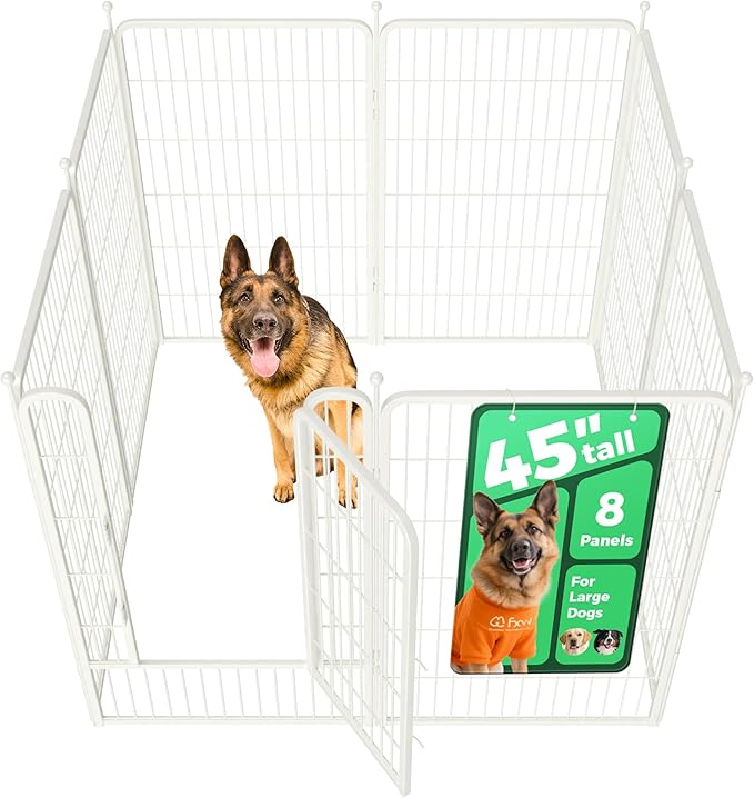 FXW Rollick Unleashed Dog Playpen for Indoor, Yard, RV Camping, 45 inch 8 Panels for Large Dogs, White│Patented