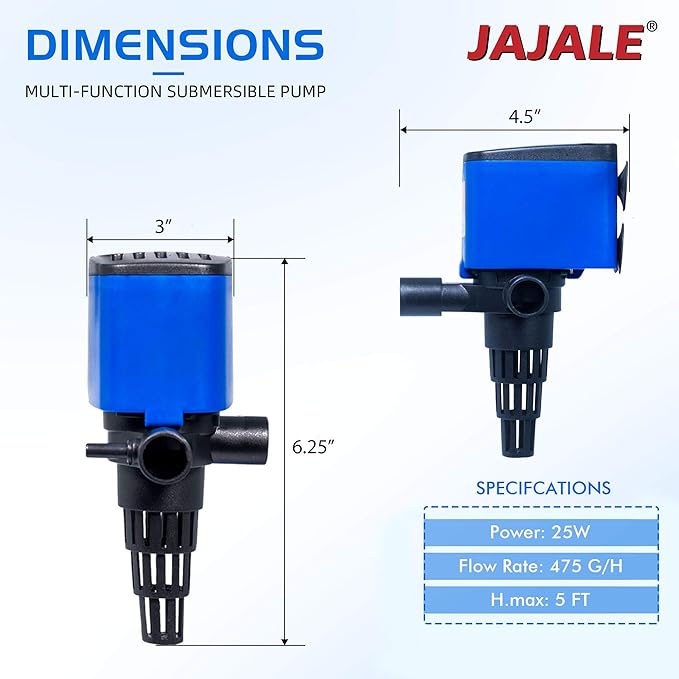 Water Pump 475 GPH Submersible Internal Aquarium Powerhead Water Pump Ultra Quiet for Aquarium,Fish Tank -3 Pack