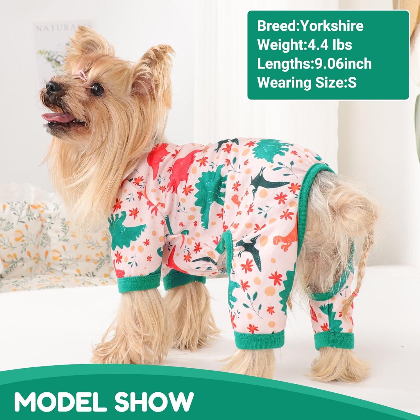 Dog Pajamas Small Sized Dogs Stretchable Summer Dog Clothes Pjs 4 Legs Girl Boy Cute Soft Puppy Outfits Doggie Cat Jammies Jumpsuit Sleeper for Pet, Dinosaur, S