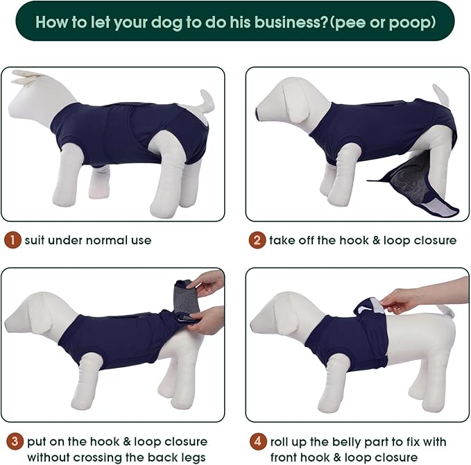 Kuoser Dog Surgery Suit Female Spay, Dog Recovery Suit Male Neuter, Puppy Clothes Onesie for Surgery Anti Licking Abdominal Wounds Pet Surgical Recovery Bodysuit Shirt, Substitute E-Collar & Cone