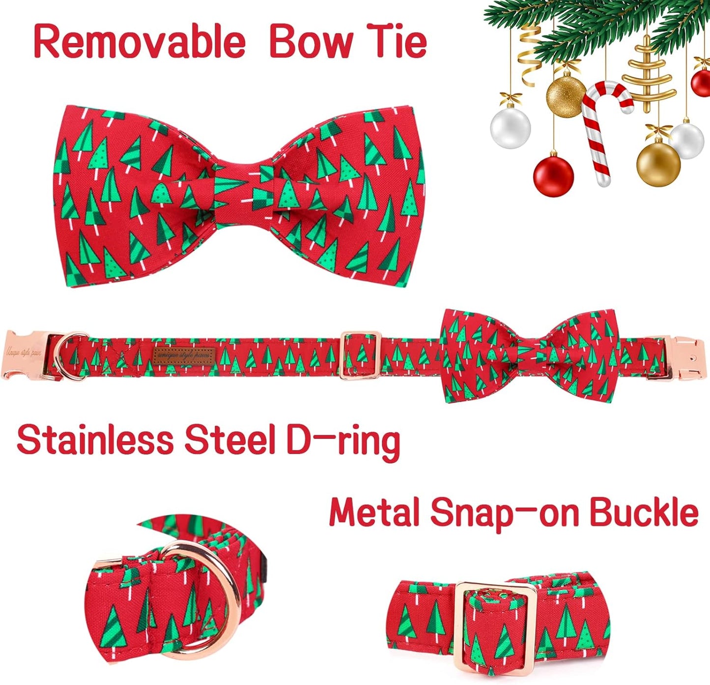 Unique style paws Christmas Dog Collar with Bow Best Winter for Small Medium Large Dogs -Christmas Tree-XL