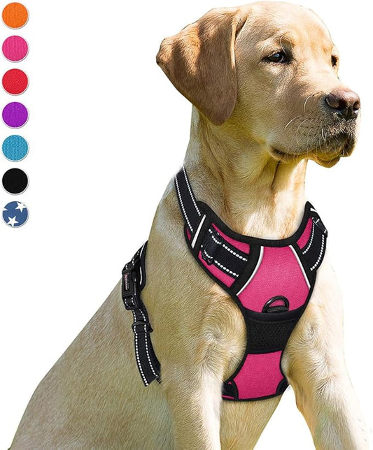 BARKBAY No Pull Dog Harness Front Clip Heavy Duty Reflective Easy Control Handle for Large Dog Walking(Pink,L)