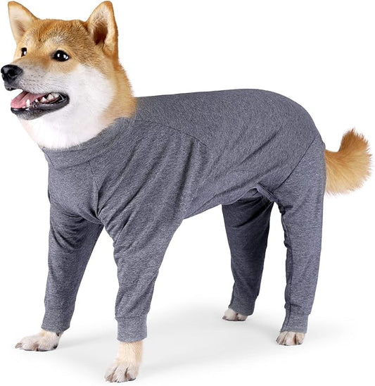 Dog Recovery Suit, Abdominal Wound After Surgery Wear, Prevent Licking Wounds, E-Collar & Cone Alternatives, Long Sleeve Postoperative Shirts Dog Bodysuit Prevent Shedding(Large, Grey)