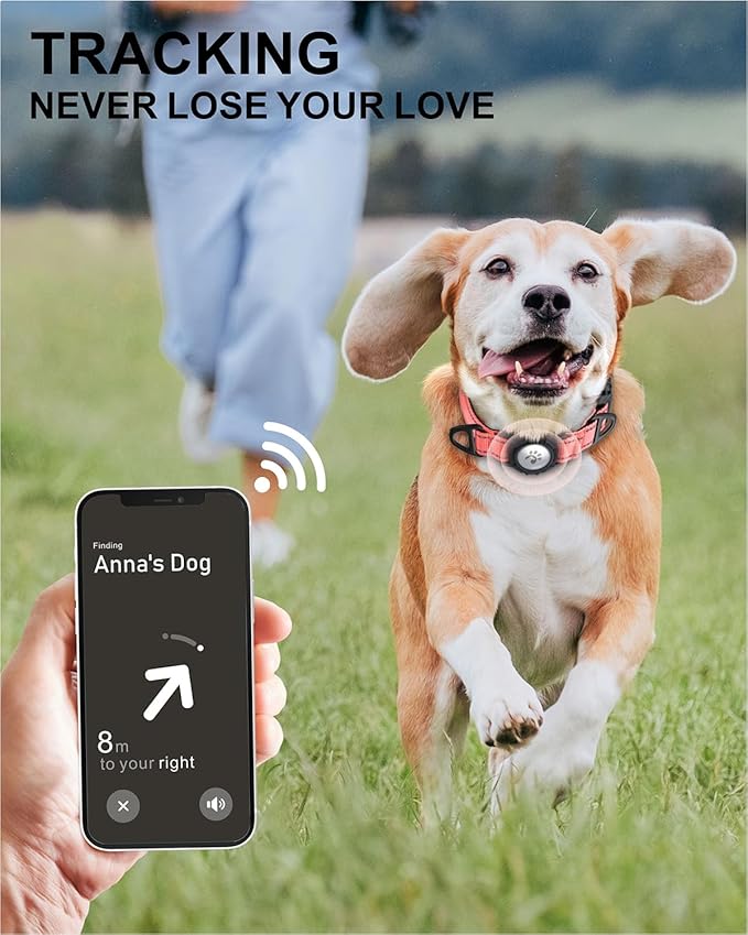 TagME Airtag Dog Collar,Waterproof Reflective Pet Collar with Airtag Holder,Soft Padded and Double D-Rings for Medium Dogs,Baby Pink