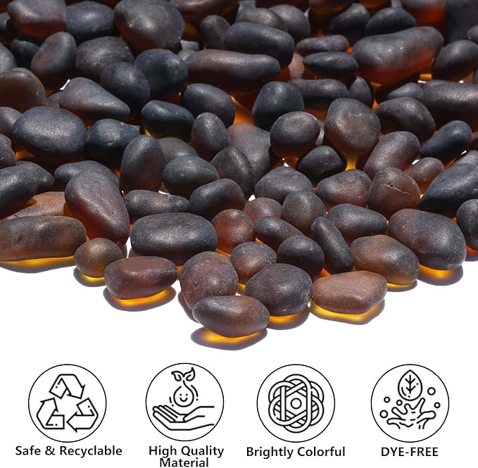 Sea Glass Stones - 0.9LB Brown Frosted Glass Pebbles Gemstones - Perfect for Aquarium Rocks, Fish Tank Gravel, Vase Fillers, DIY Crafts, and Home Decor