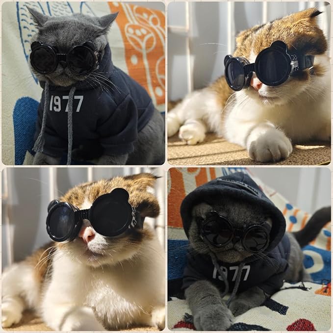 Dog Goggles for Small Breed UV/Wind/Dust Protection Puppy Sunglasses with Adjustable Strap - Black