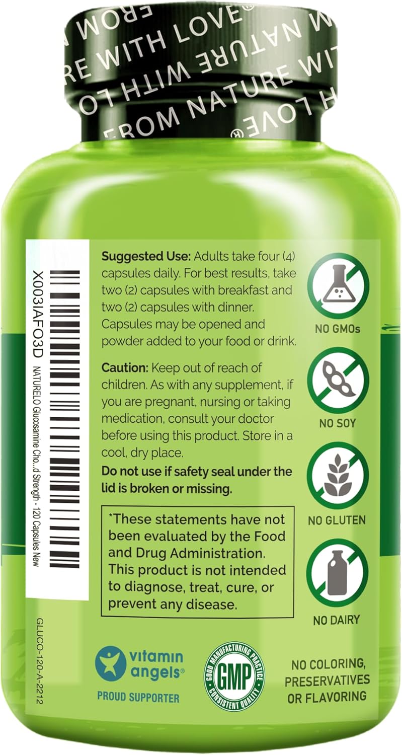 NATURELO Glucosamine Chondroitin MSM with Boswellia and Vitamin C - Supplement for Joint Comfort, Mobility, and Strength - 120 Capsules