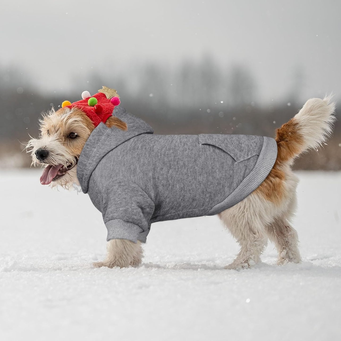 Dog Hoodie Sweater Solid Soft Brushed Fleece Dog Clothes with Pocket (Grey-XS)